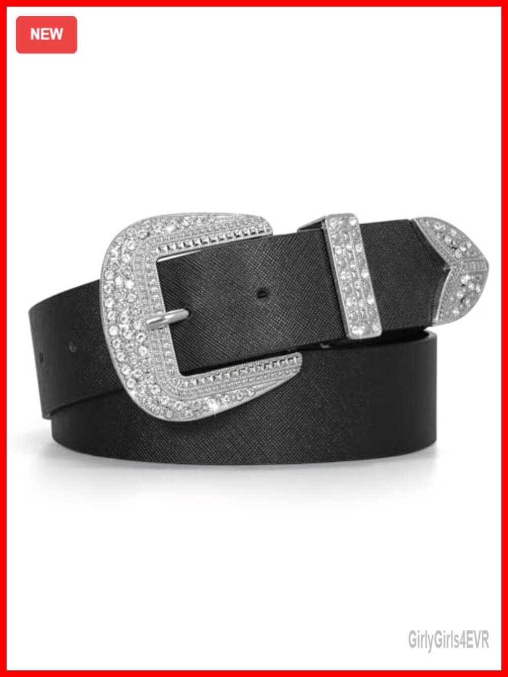 Western Belt with Rhinestone Buckle Faux Leather 1.5 Inch Waist Belt